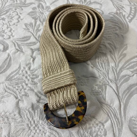 Tortoiseshell Buckle Elastic Belt Unisex Tan Sz M-L Androgynous Urban Work Wear - Picture 1 of 5